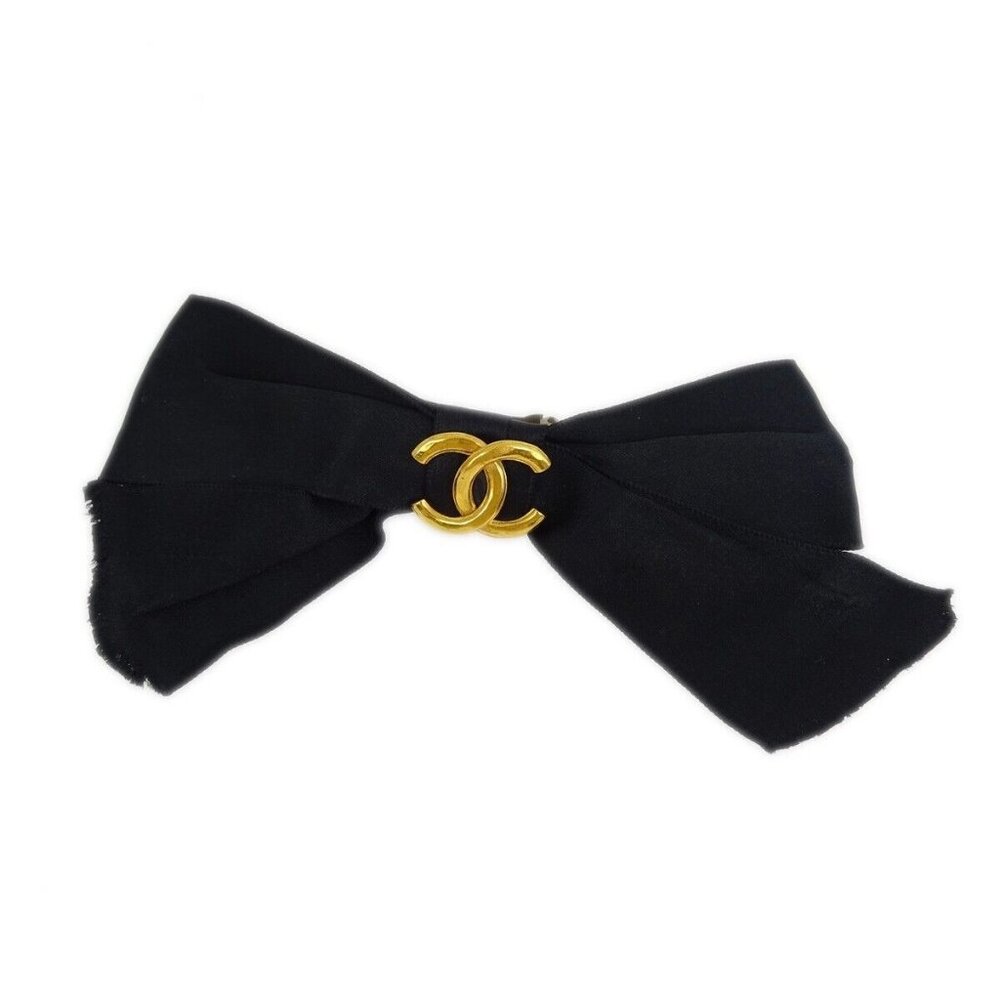 Chanel Bow Hair Barrette Black Satin